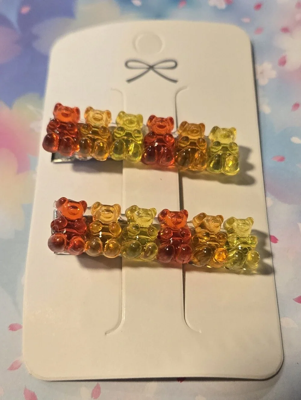 Handcrafted Gummy Bear Hair Clips Set of 2 Red Orange Yellow